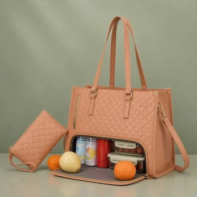 Premium Women's Lunch Tote & Matching Pouch Set – Black, Maroon, Cream & Pink